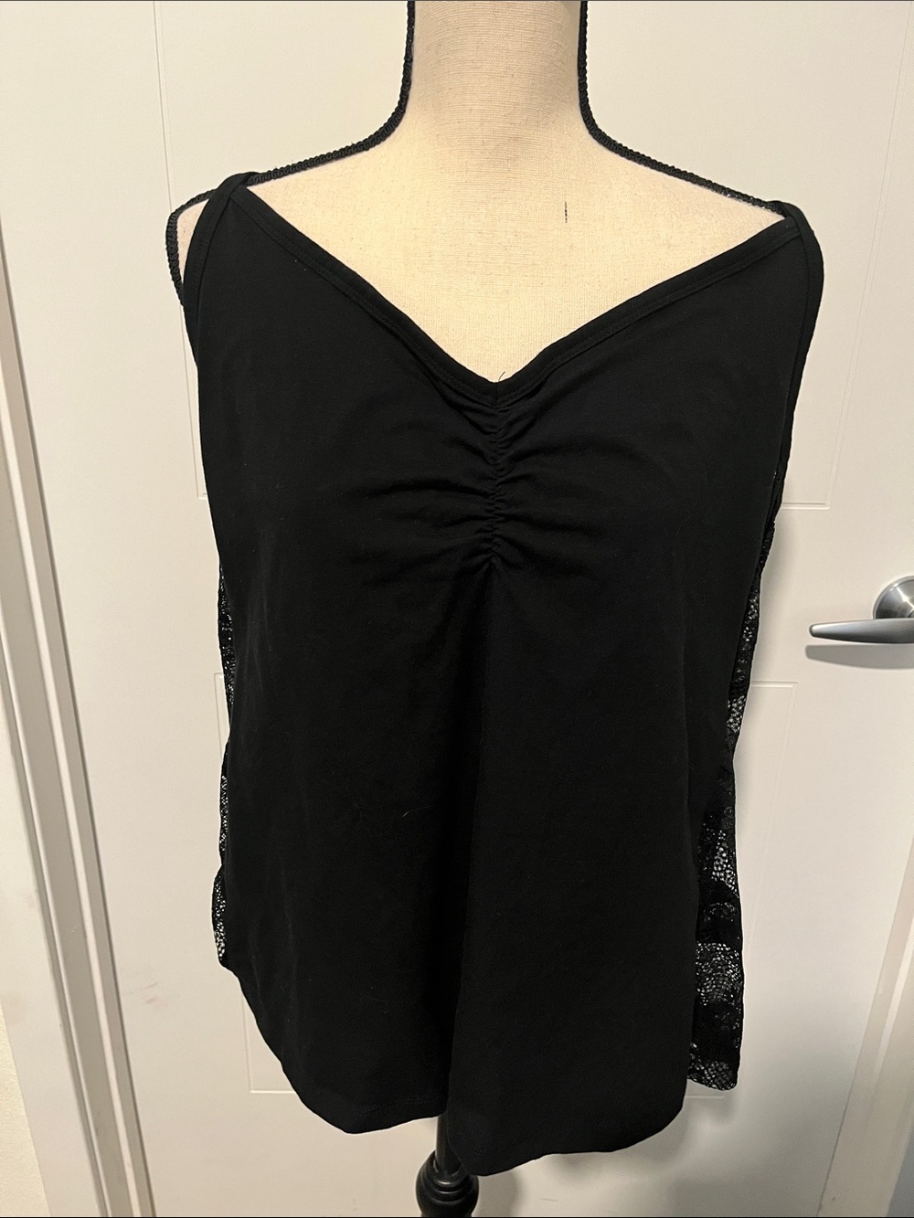 Torrid Sleep Black Ruched Front Lace Detailed Side Sleeveless Tank Top Lounge